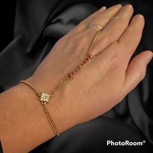 5/$25 GOLDTONE Hot Pink Rhinestone Hand Chain Bracelet